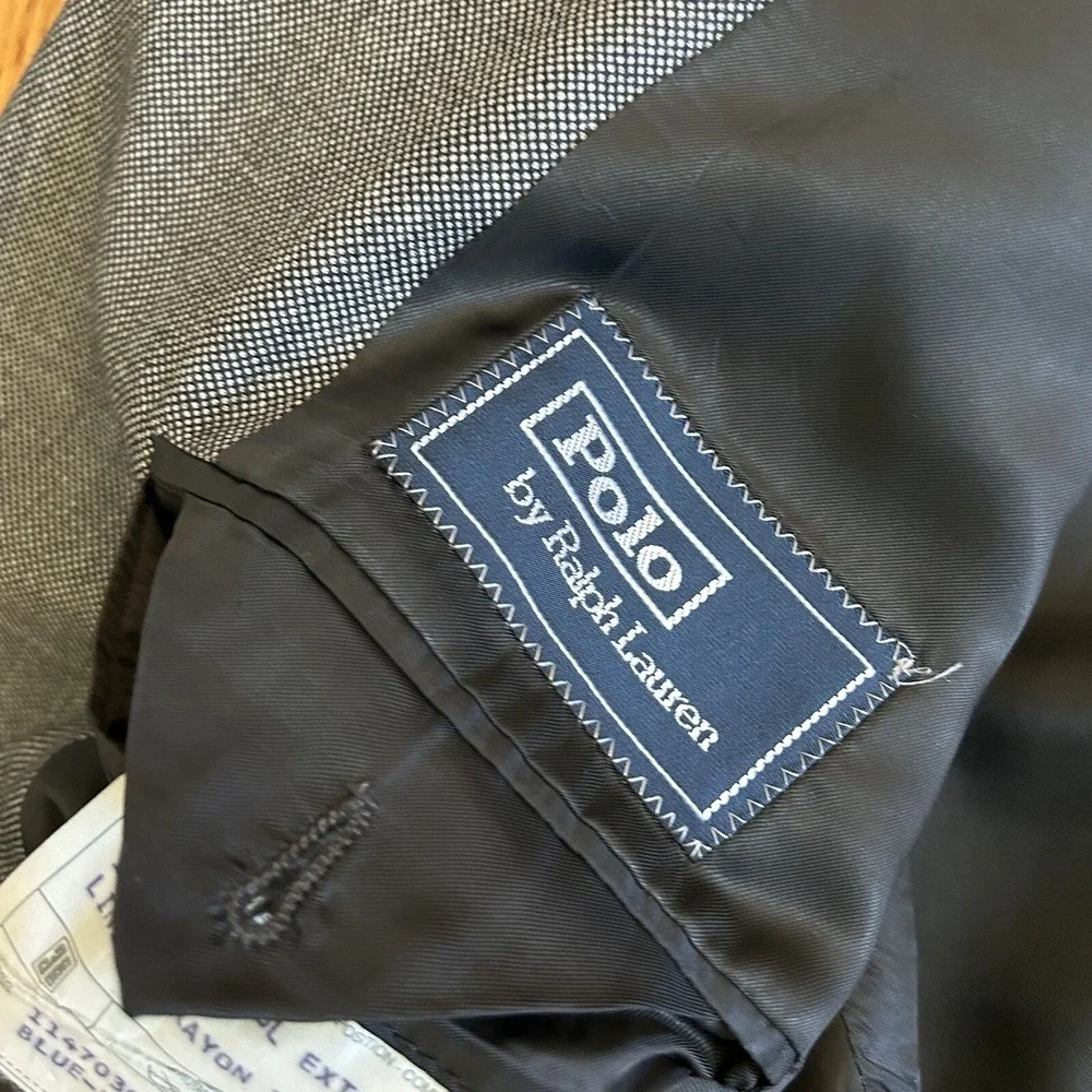 Polo‎ Ralph Lauren Blazer Men 42L Grey Virgin Wool Tuxedo Suit Made In Italy